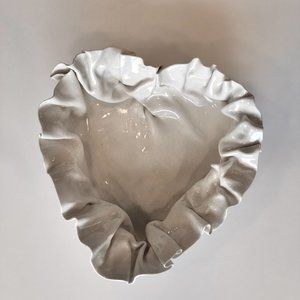 Hand-made Creamy White Heart with Ruffled Edge Ceramic Dish - LARGE